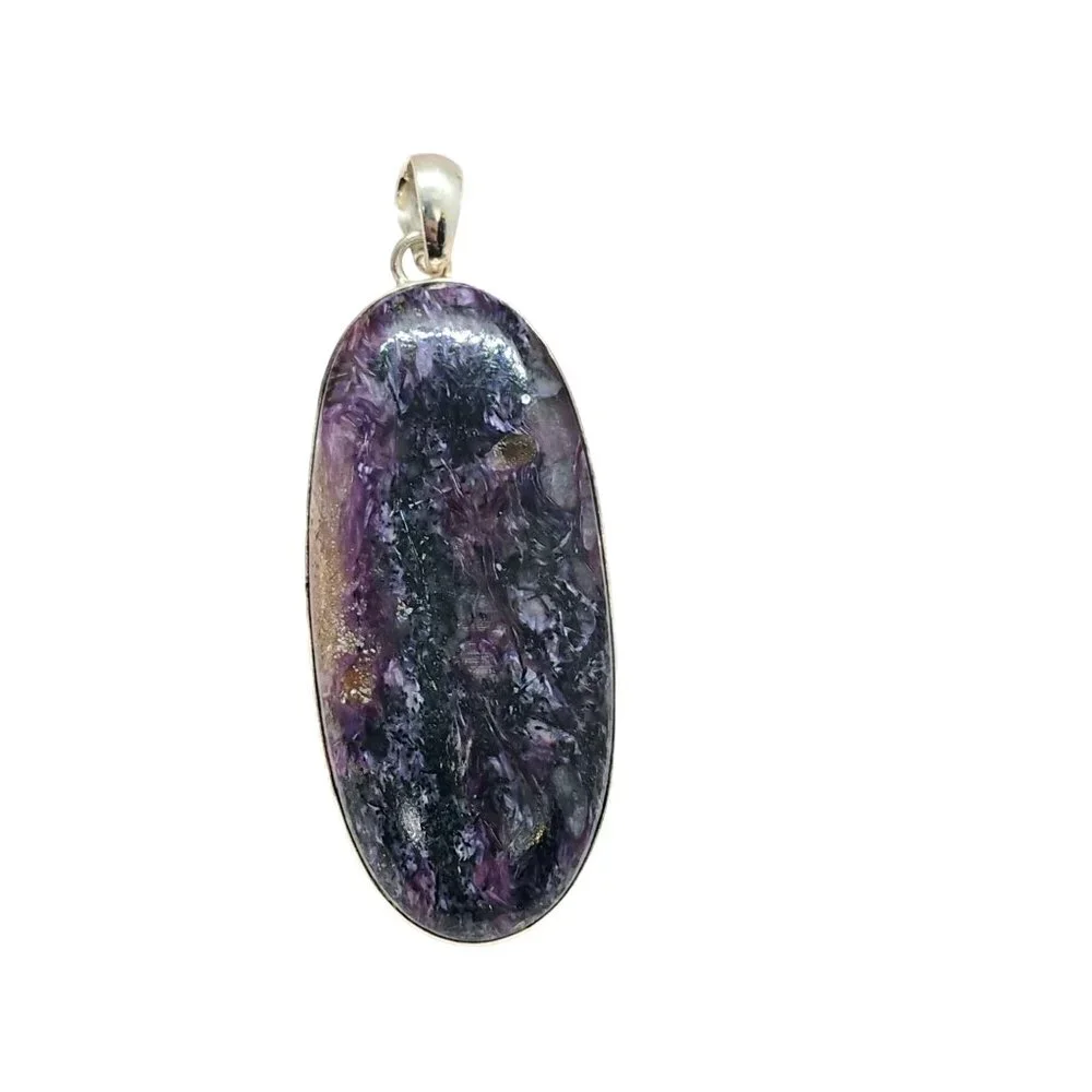 Large Oval Purple Charoite Slab Pendant in Sterling Silver 2 3/4" Long - Picture 3 of 8